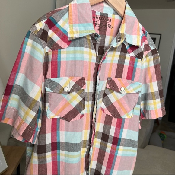 Arizona Boy’s S/S Snap Close Pink/yellow/red/teal Plaid Shirt Size M (10/12) - Picture 3 of 11